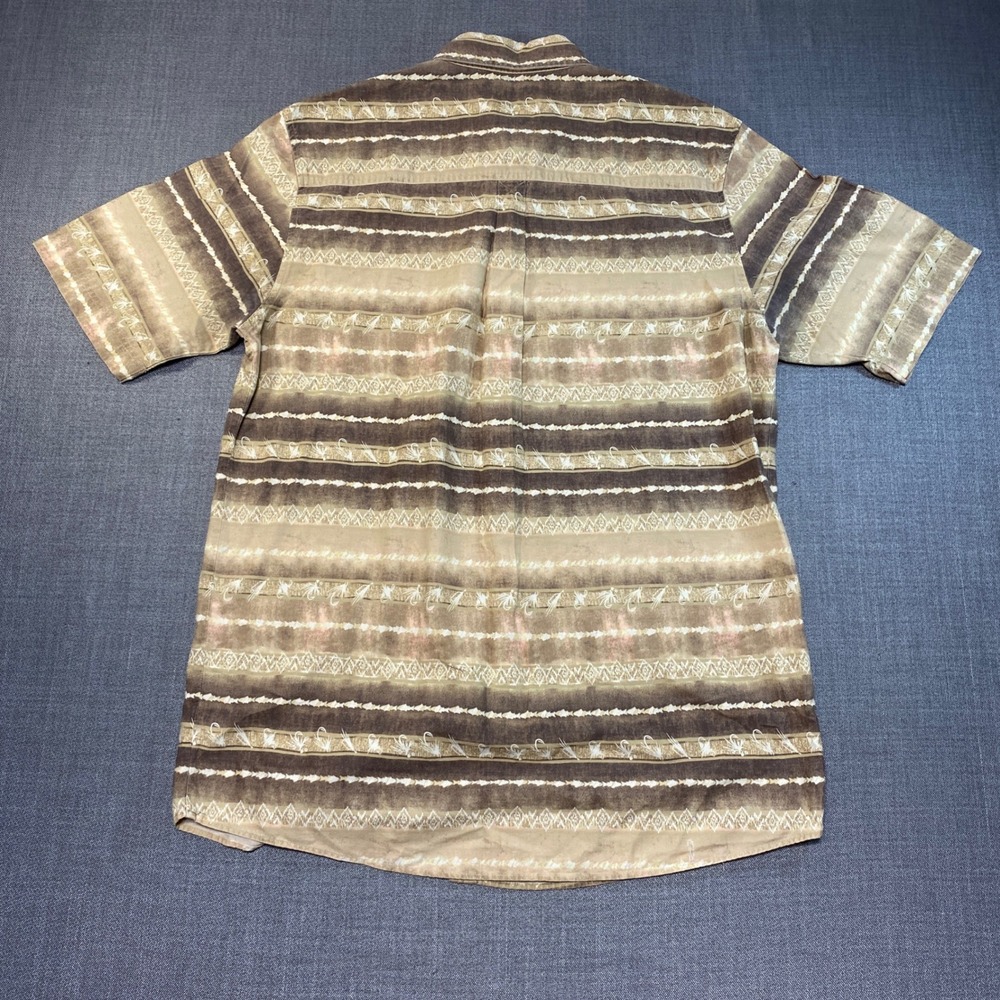 Woolrich Mens Fly Fishing Lure Stripe Button Down Shirt Brown Tan Medium - Picture 7 of 7